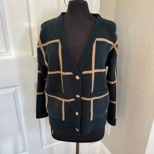 Anthropologie Flat White Sweater - green and tan plaid
